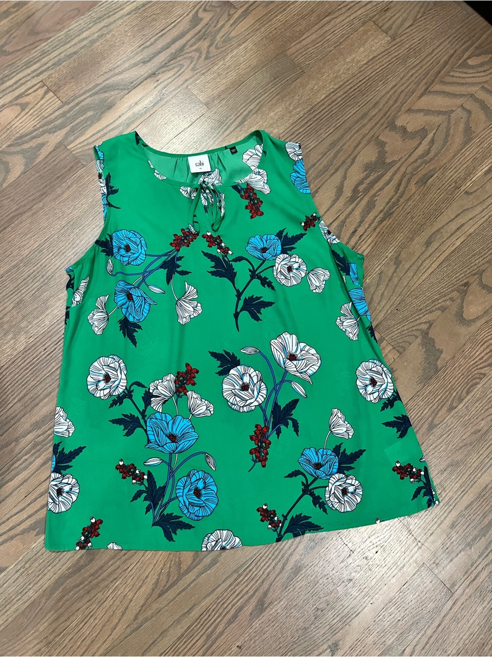 Cabi Green Floral Sleeveless Blouse